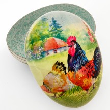 7" Hen and Rooster Cottage Papier Mache Easter Egg Container ~ Germany